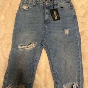 Missguided Light Blue Ripped Boyfriend Jeans